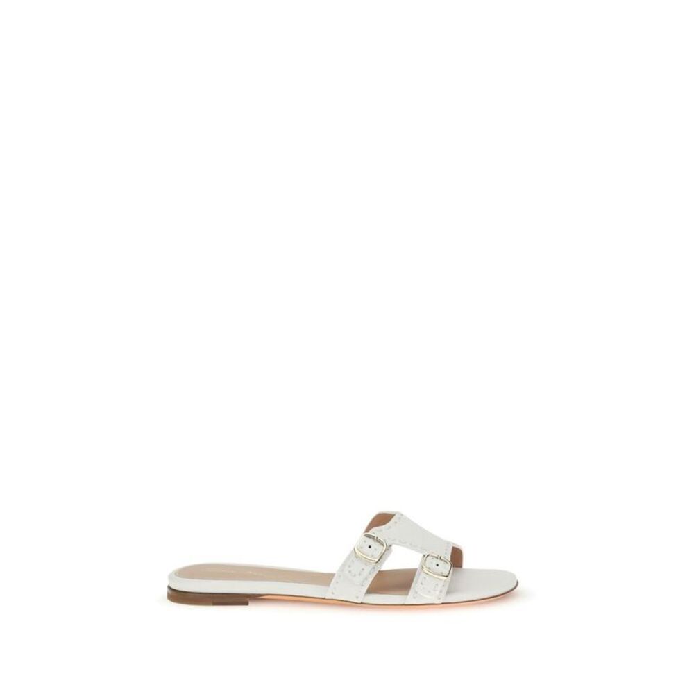 Santoni White Calf Leather Bos Taurus Flat Women's Sandals